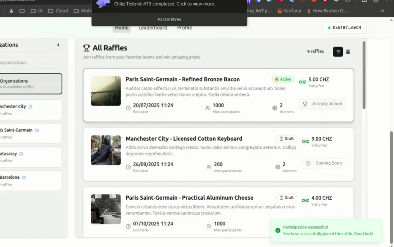 Application décentralisée Raliz développée au hackathon Chiliz